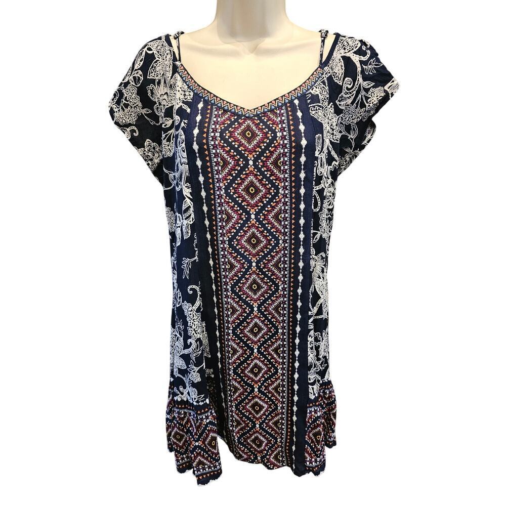 Band Of Gypsies Mini Dress Top Sundress Drop Shoulder Boho Floral Geometric S